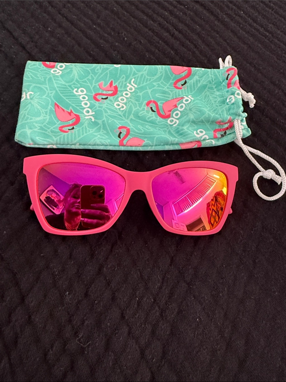 Goodr Hot Pink Mirrored Sunglasses with Flamingo Pouch